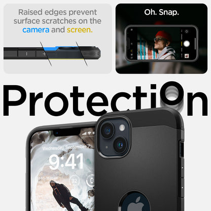 ACS05062 - iPhone 14 Case Tough Armor (MagFit) in black raised edges prevent surface scratches on the camera and screen. Protection.