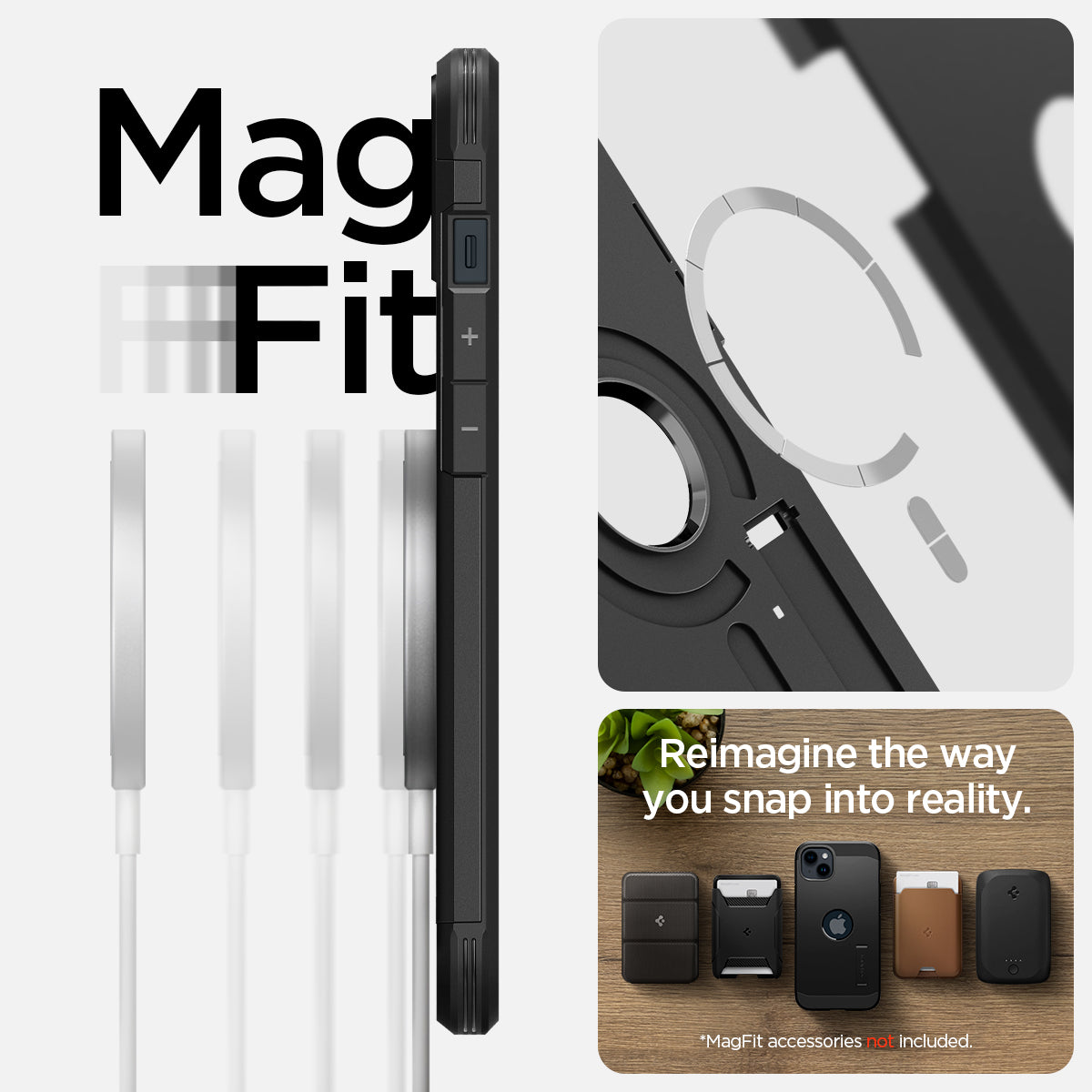 ACS05062 - iPhone 14 Case Tough Armor (MagFit) in black showing magfit. Reimagine the way you snap into reality.