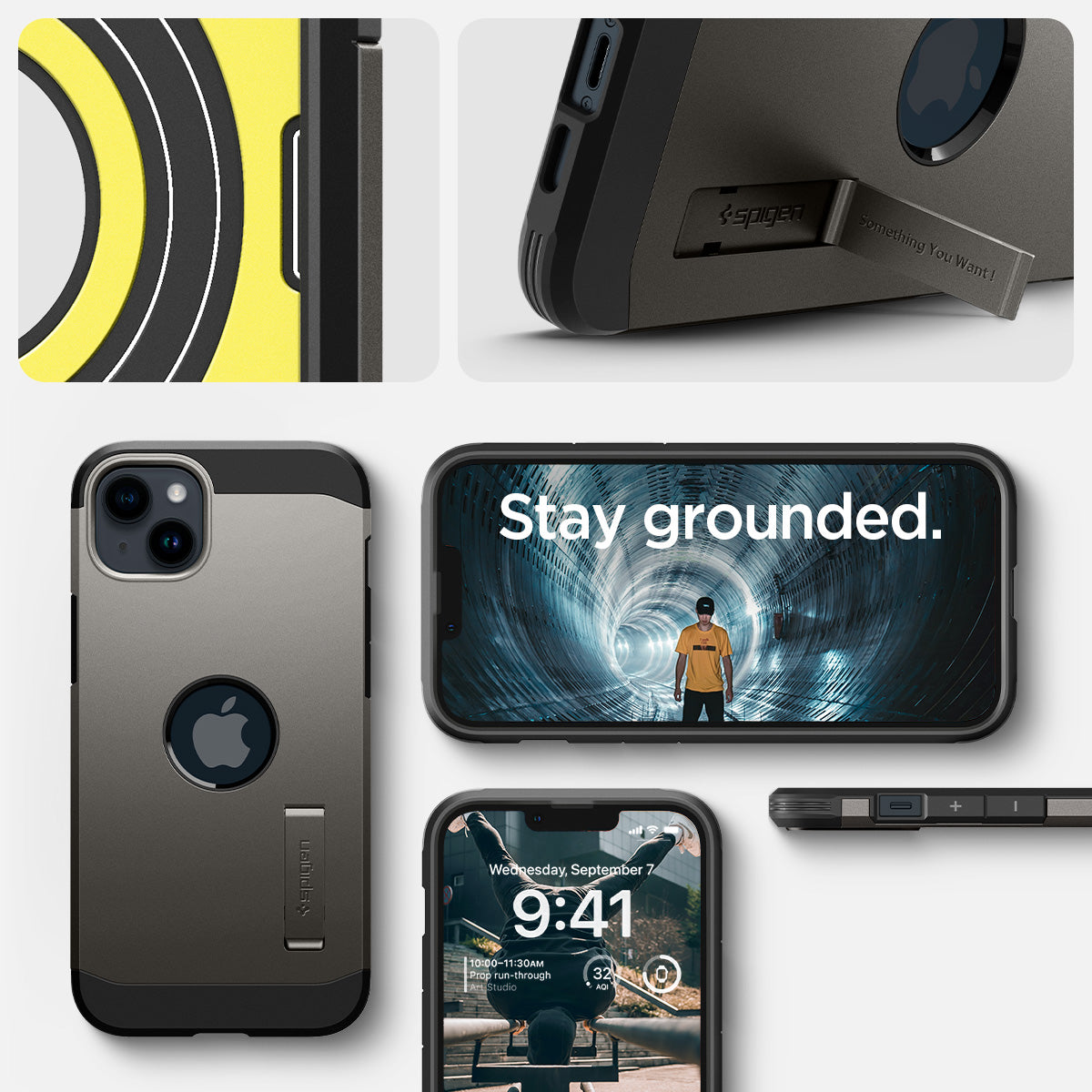 ACS05061 - iPhone 14 Case Tough Armor (MagFit) in gunmetal showing stay grounded.