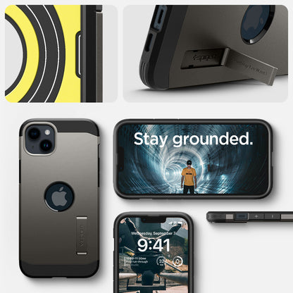 ACS05061 - iPhone 14 Case Tough Armor (MagFit) in gunmetal showing stay grounded.