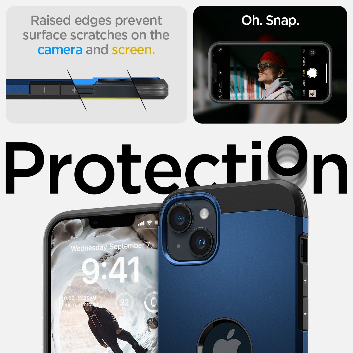ACS05064 - iPhone 14 Case Tough Armor (MagFit) in navy blue raised edges prevent surface scratches on the camera and screen. Protection.