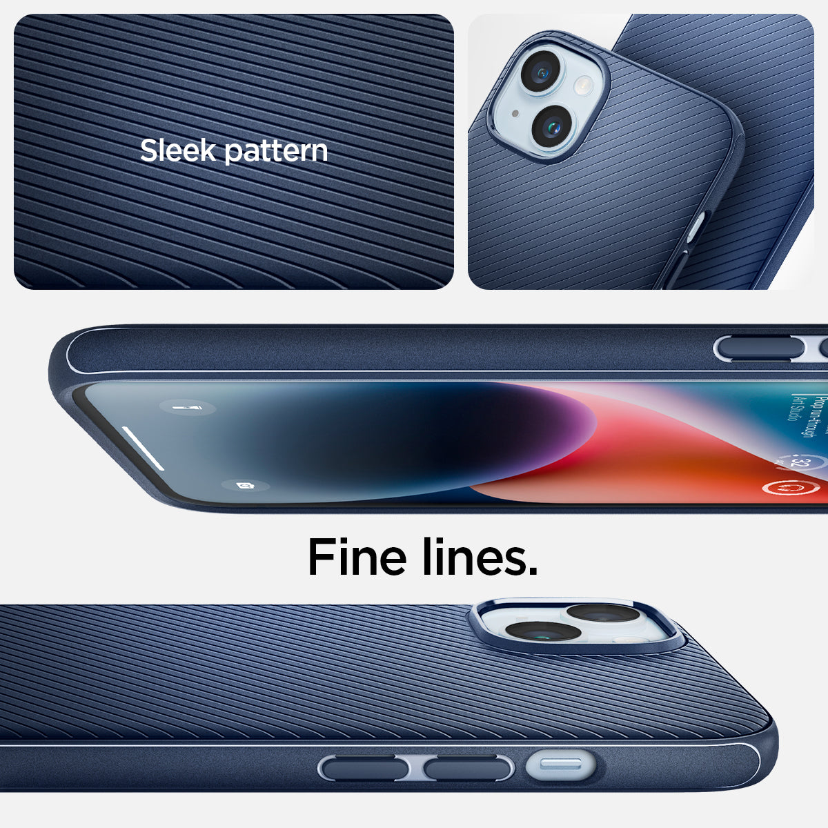 ACS04919 - iPhone 14 Plus Case Mag Armor (MagFit) in navy blue showing sleek pattern. fine lines