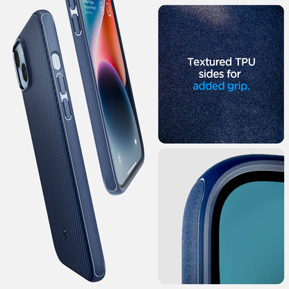 ACS04919 - iPhone 14 Plus Case Mag Armor (MagFit) in navy blue showing textured TPU sides for added grip