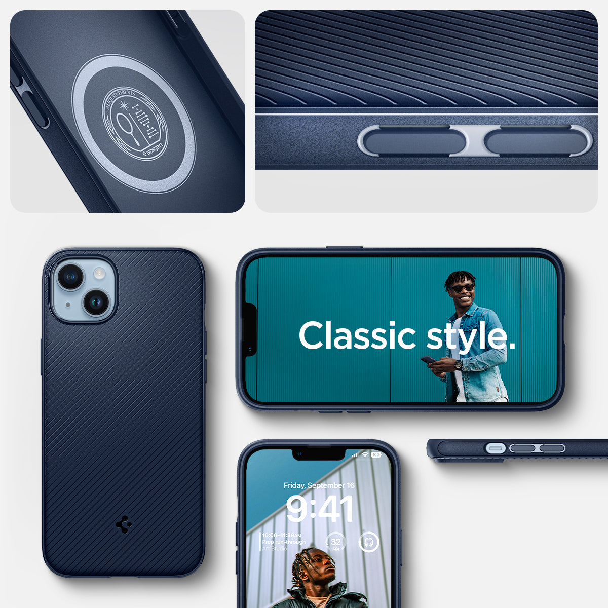 ACS04919 - iPhone 14 Plus Case Mag Armor (MagFit) in navy blue showing classic style.