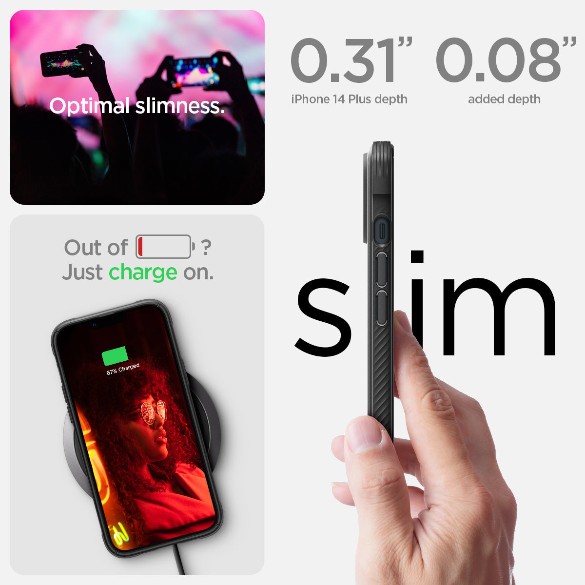 ACS04890 - iPhone 14 Plus Case Rugged Armor (MagFit) in matte black out of battery? just charge on. slim optimal slimness.