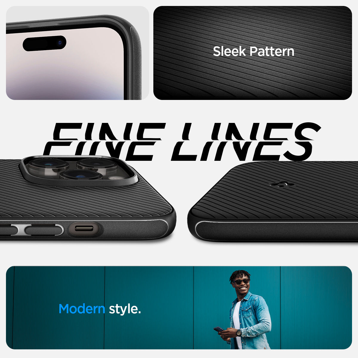 ACS04989 - iPhone 14 Pro Case Mag Armor (MagFit) in matte black showing sleek pattern. fine lines. modern style