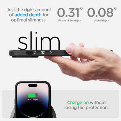 ACS04989 - iPhone 14 Pro Case Mag Armor (MagFit) in matte black just the right amount of added depth for optimal slimness. Charge on without losing the protection.