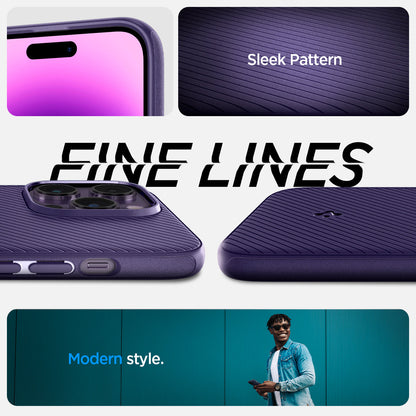 ACS05588 - iPhone 14 Pro Case Mag Armor (MagFit) in deep purple showing sleek pattern. fine lines. modern style
