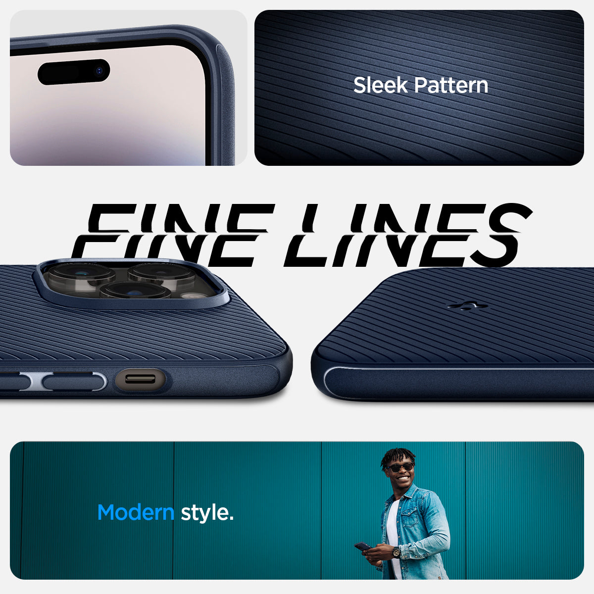 ACS04990 - iPhone 14 Pro Case Mag Armor (MagFit) in navy blue showing sleek pattern. fine lines. modern style