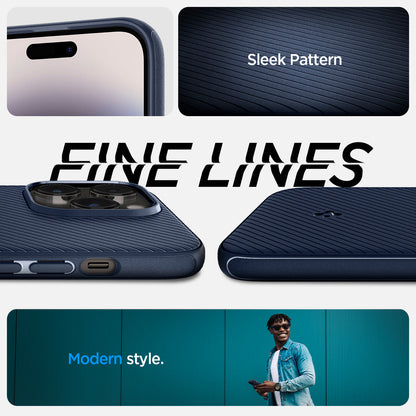 ACS04990 - iPhone 14 Pro Case Mag Armor (MagFit) in navy blue showing sleek pattern. fine lines. modern style