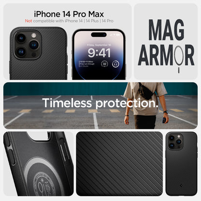 ACS04844 - iPhone 14 Pro Max Case Mag Armor (MagFit) in matte black Not compatible with iPhone 14, 14plus, 14 pro. mag armor. Timeless protection.