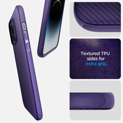 ACS05584 - iPhone 14 Pro Max Case Mag Armor (MagFit) in deep purple showing textured TPU sides for extra grip.