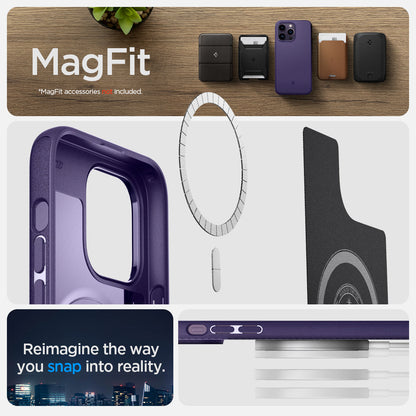 ACS05584 - iPhone 14 Pro Max Case Mag Armor (MagFit) in deep purple showing magfit. Magfit accessories not included. Reimagine he way you snap into reality.