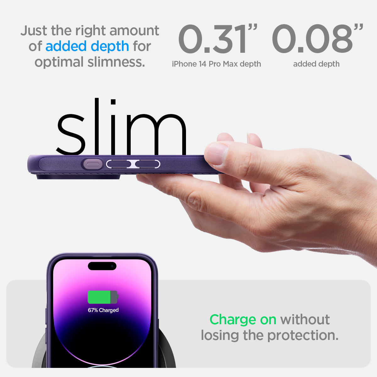 ACS05584 - iPhone 14 Pro Max Case Mag Armor (MagFit) in deep purple just the right amount of added depth for optimal slimness. Charge on without losing the protection.