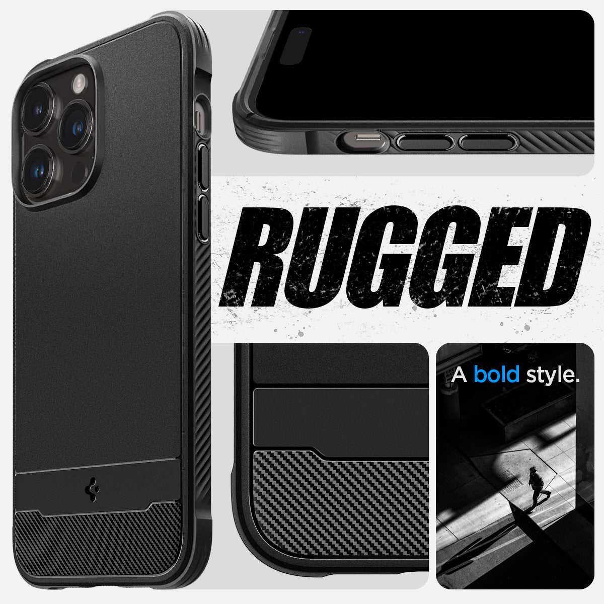 ACS04812 - iPhone 14 Pro Max Case Rugged Armor (MagFit) in matte black showing rugged. A bold style.