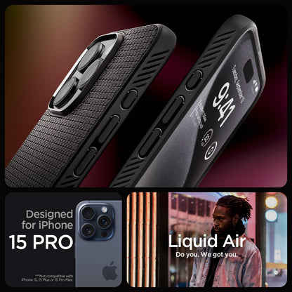 ACS06704 - iPhone 15 Pro Case Liquid Air in matte black designed for iPhone 15 Pro. Not compatible with iPhone 15, 15 Plus or 15 Pro Max