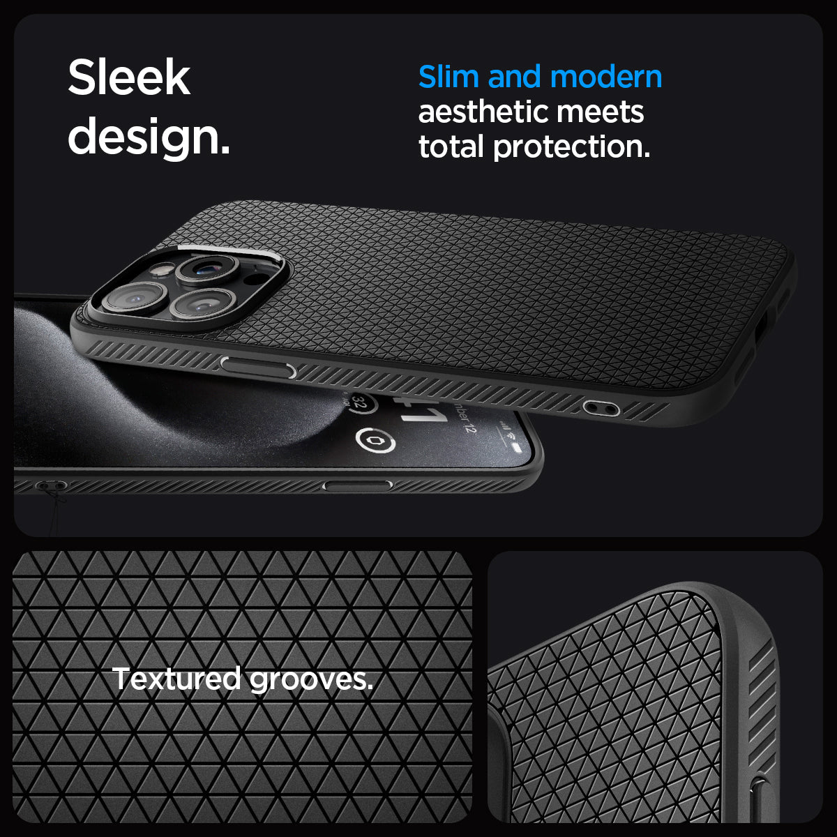 ACS06704 - iPhone 15 Pro Case Liquid Air in matte black sleek design. Slim and modern aesthetic meets total protection with textured grooves