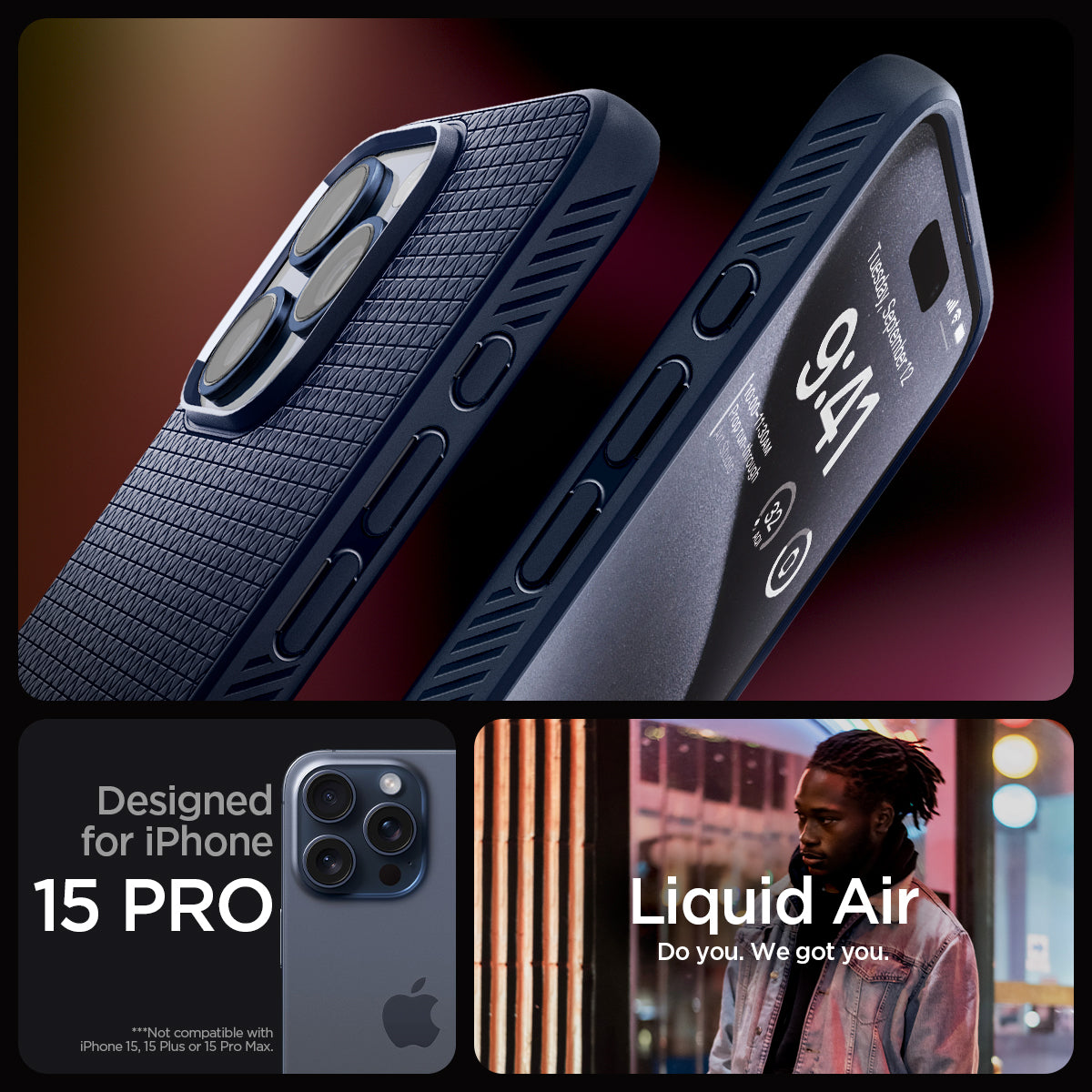ACS06705 - iPhone 15 Pro Case Liquid Air in navy blue designed for iPhone 15 Pro . Not compatible with iPhone 15, 15 Plus or 15 Pro Max