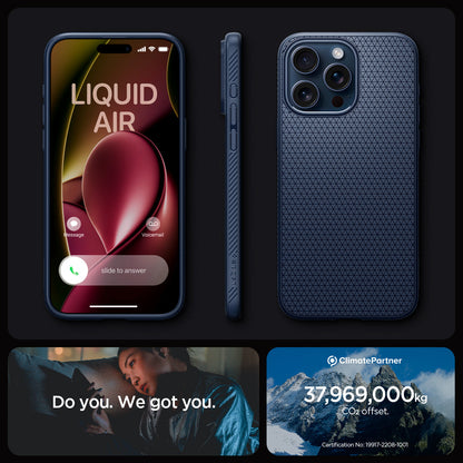 ACS06705 - iPhone 15 Pro Case Liquid Air in navy blue showing the different angles. do you. we got you.