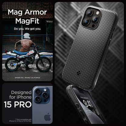 ACS06736 - iPhone 15 Pro Case Mag Armor (MagFit) in matte black designed for iPhone 15 Pro. Not compatible with iPhone 15, 15 Plus or 15 Pro Max