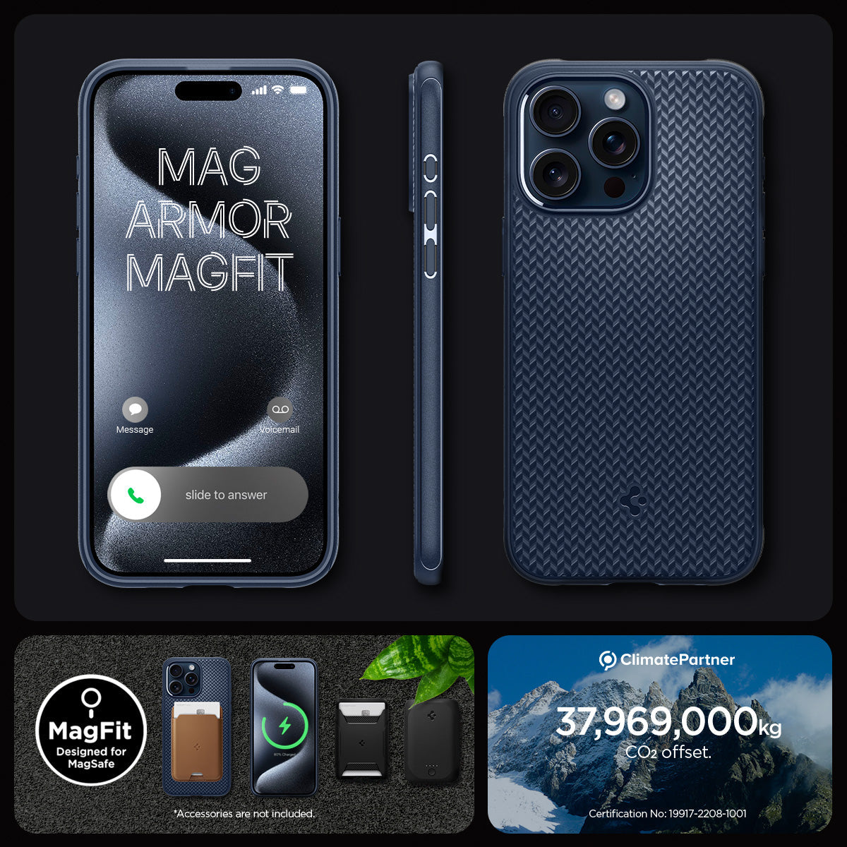 ACS06737 - iPhone 15 Pro Case Mag Armor (MagFit) in navy blue mag armor magfit. magfit designed for magsafe.