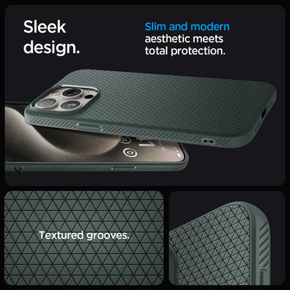 ACS06564 - iPhone 15 Pro Max Case Liquid Air in abyss green sleek design. Slim and modern aesthetic meets total protection with textured grooves