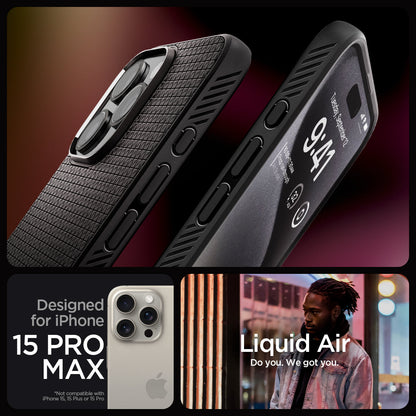 ACS06562 - iPhone 15 Pro Max Case Liquid Air in matte black designed for iPhone 15 Pro Max. Not compatible with iPhone 15, 15 Plus or 15 Pro