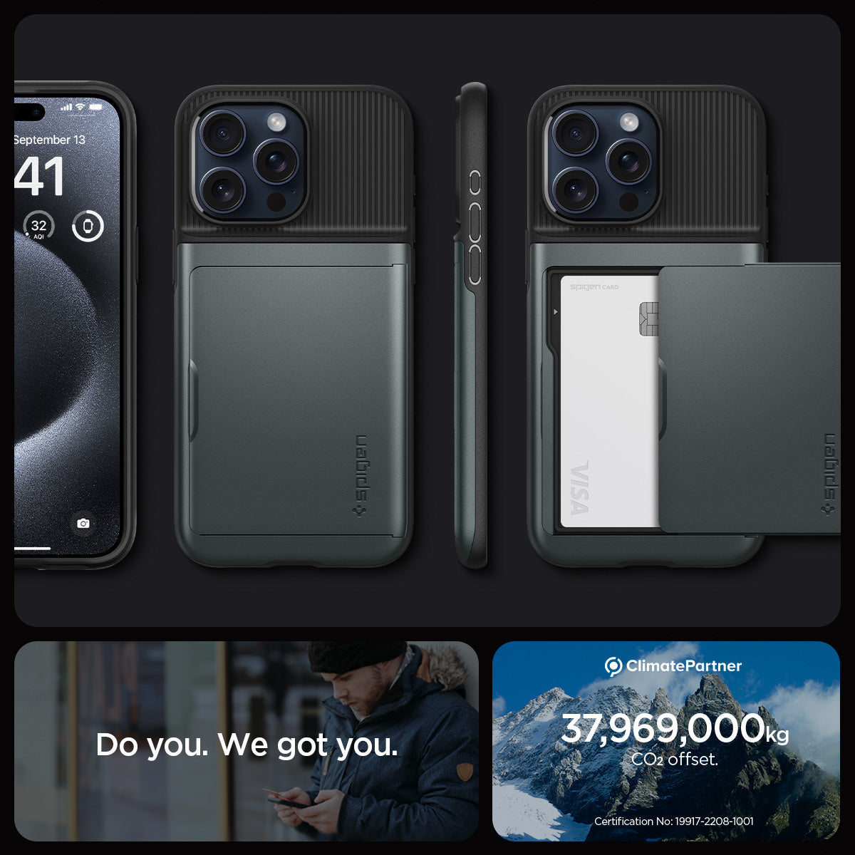 ACS06592 - iPhone 15 Pro Max Case Slim Armor CS in abyss green do you. we got you. showing detail.