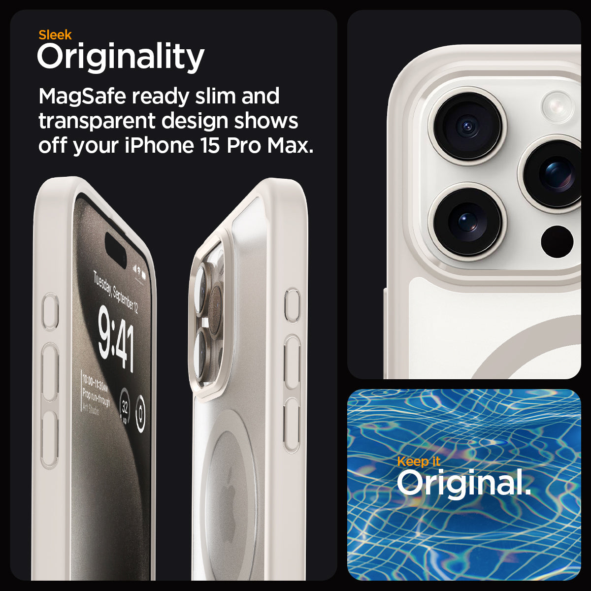 ACS07211 - iPhone 15 Pro Max Case Ultra Hybrid Zero One (MagFit) in Zero One Natural Titanium sleek originality. Mag safe ready slim and transparent design shows off your iPhone 5 pro max.