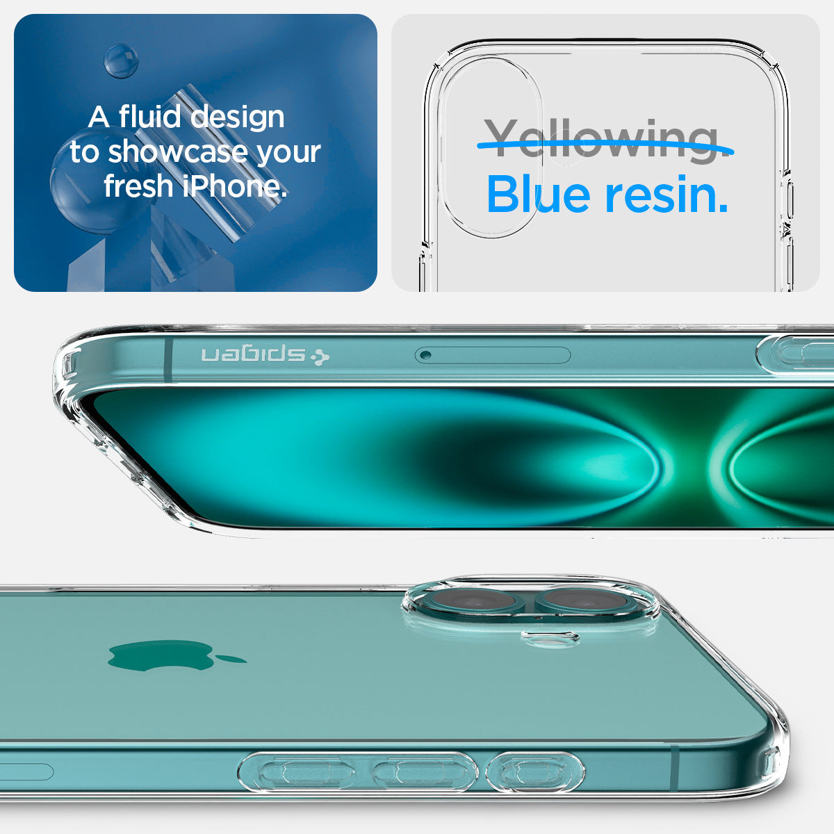 ACS08190 - iPhone 16 Case Liquid Crystal in Crystal Clear a fluid design to showcase your fresh design.