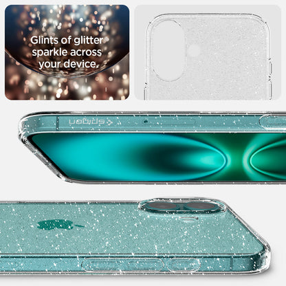 ACS08192 - iPhone 16 Case Liquid Crystal Glitter in Crystal Quartz glints of glitter sparkle across your device.