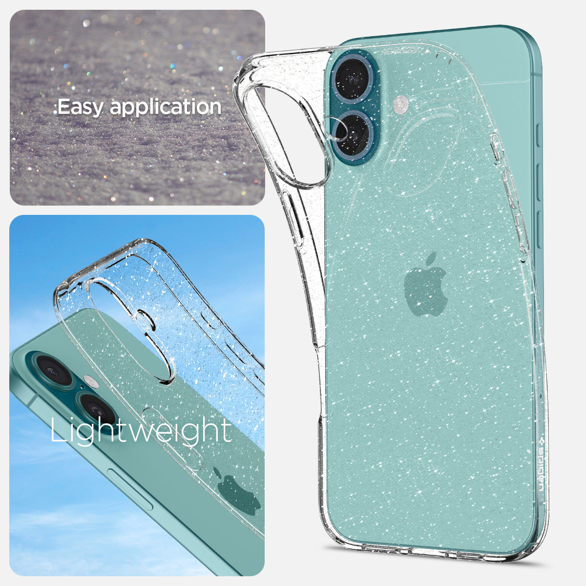 ACS08192 - iPhone 16 Case Liquid Crystal Glitter in Crystal Quartz easy application. light weight.