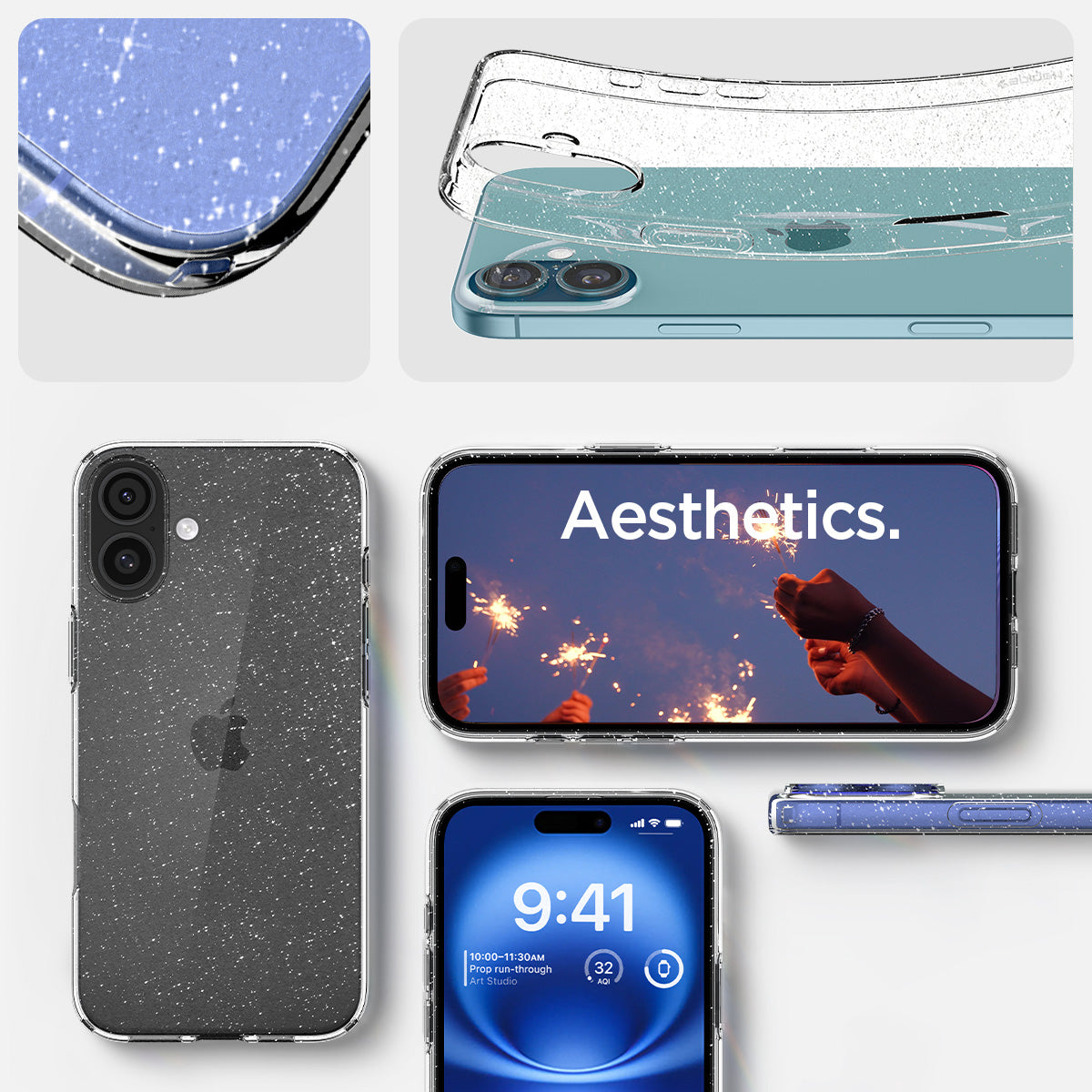 ACS08192 - iPhone 16 Case Liquid Crystal Glitter in Crystal Quartz showing aesthetics and details.