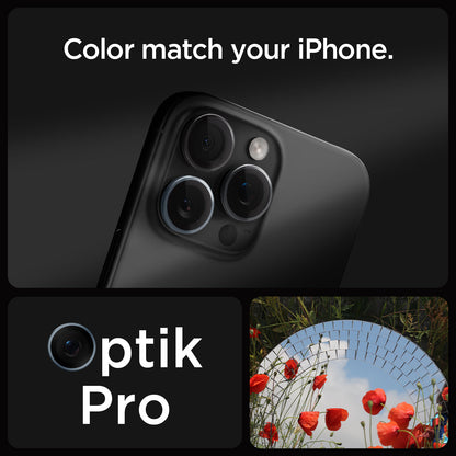 AGL06159 - iPhone 16 Pro / 16 Pro Max Optik Pro Lens Protector in zero one showing the partial back camera zoomed in