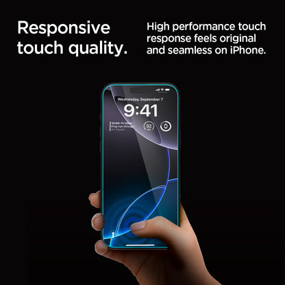 AGL07908 - iPhone 16 Pro Max GLAS.tR EZ Fit Privacy showing the responsive touch quality. High performance touch response feel original and seamless on iPhone