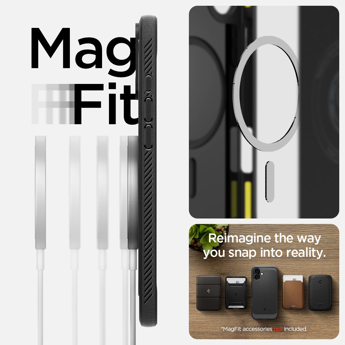 ACS08214 - iPhone 16 Case Rugged Armor (MagFit) in Matte Black showing the MagFit compatibility