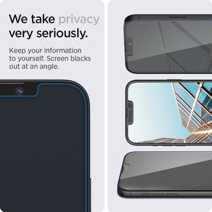 AGL03388 - iPhone 17e Screen Protector EZ FIT GLAS.tR Privacy showing how privacy was taken very seriously. Keeping information you yourself. Screen blacks out at an angle