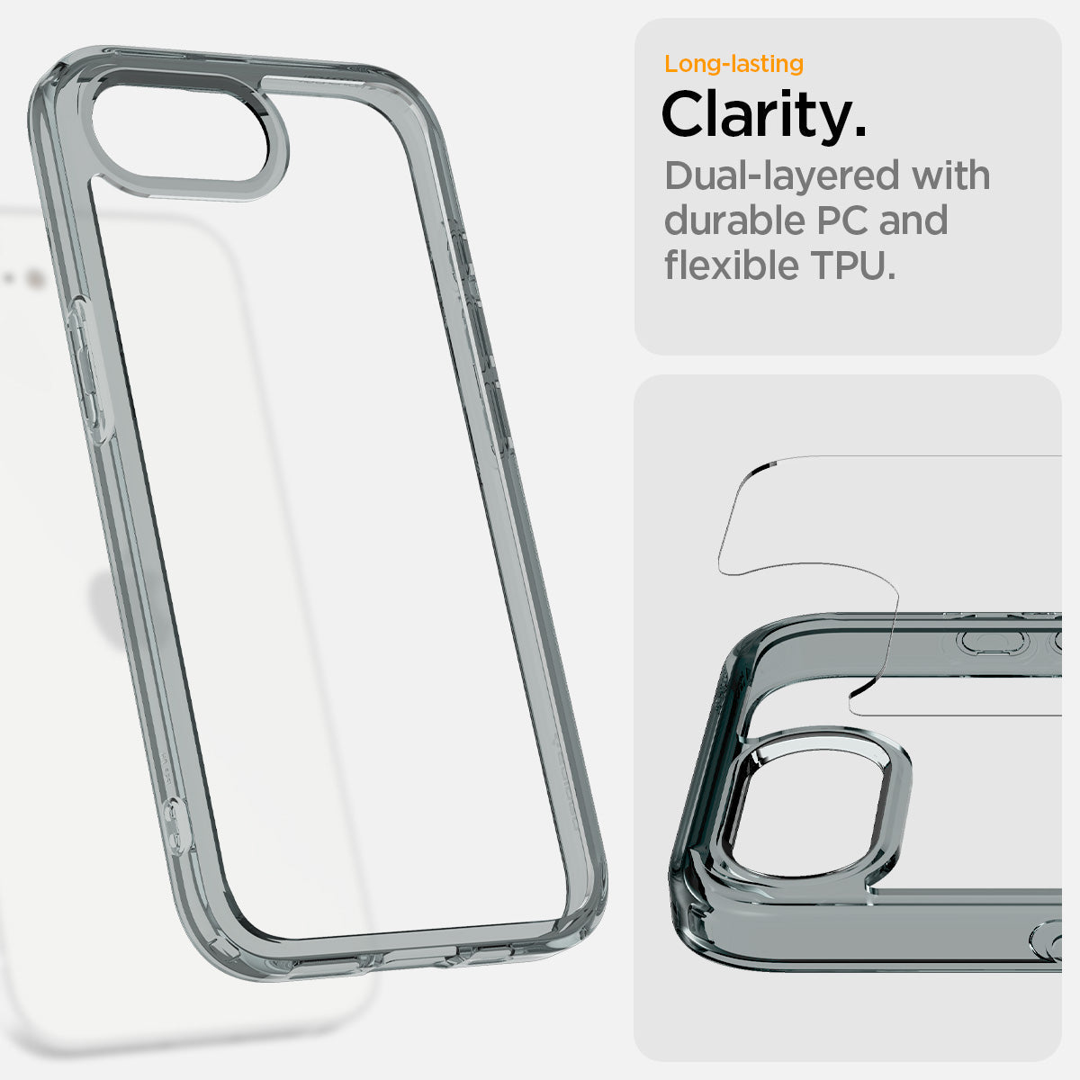 ACS09531 - iPhone 17e Case Ultra Hybrid in Space Crystal showing the long lasting clarity. Dual-layered with durable PC and flexible TPU