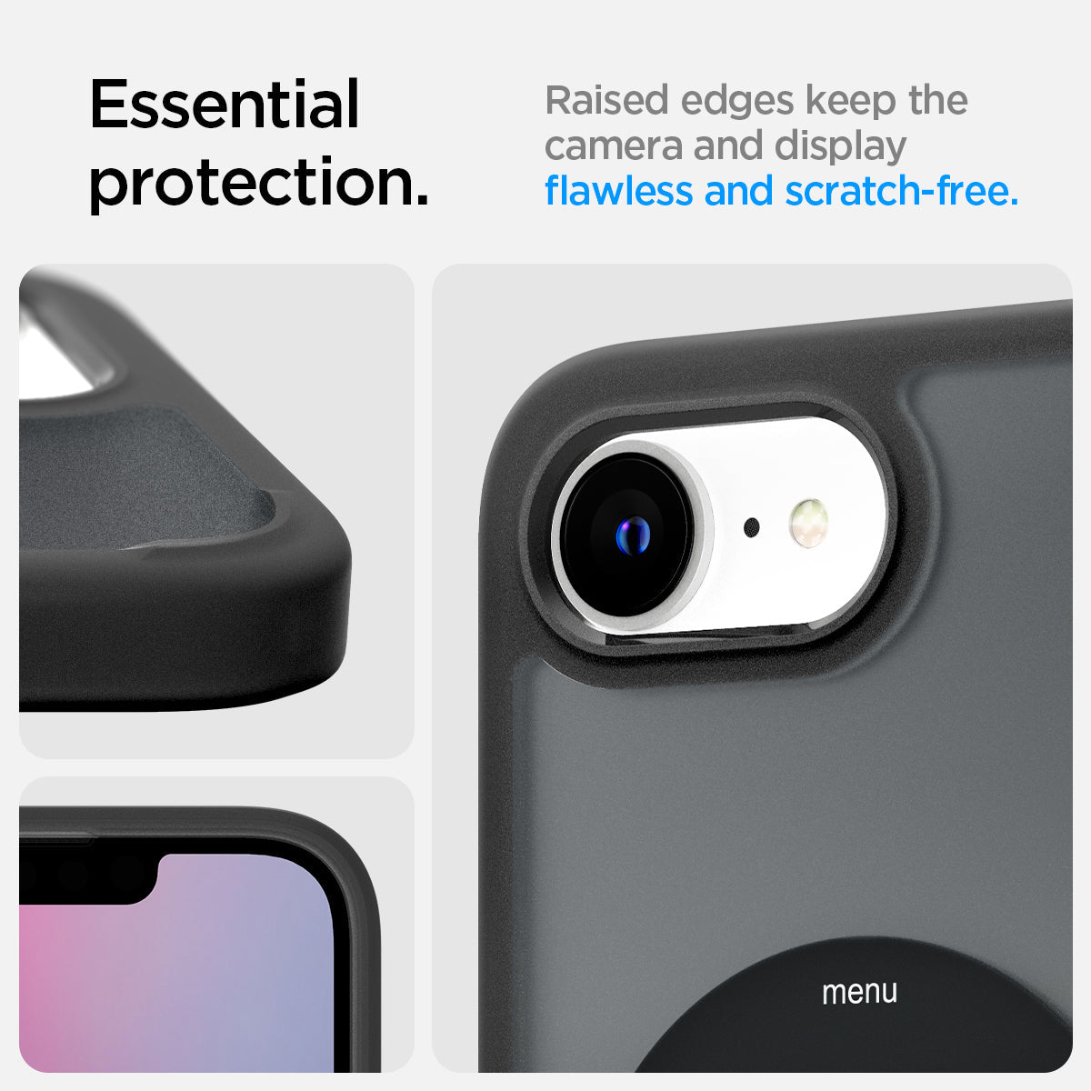 ACS09146 - iPhone 16e Case Ultra Hybrid Classic (MagFit) in Classic Black showing the essential protection. Raised edges keep the camera and display flawless and scratch-free