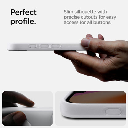 ACS09147 - iPhone 16e Case Ultra Hybrid Classic (MagFit) in Classic Silver showing the perfect profile. Slim silhouette with precise cutouts for easy access for all buttons