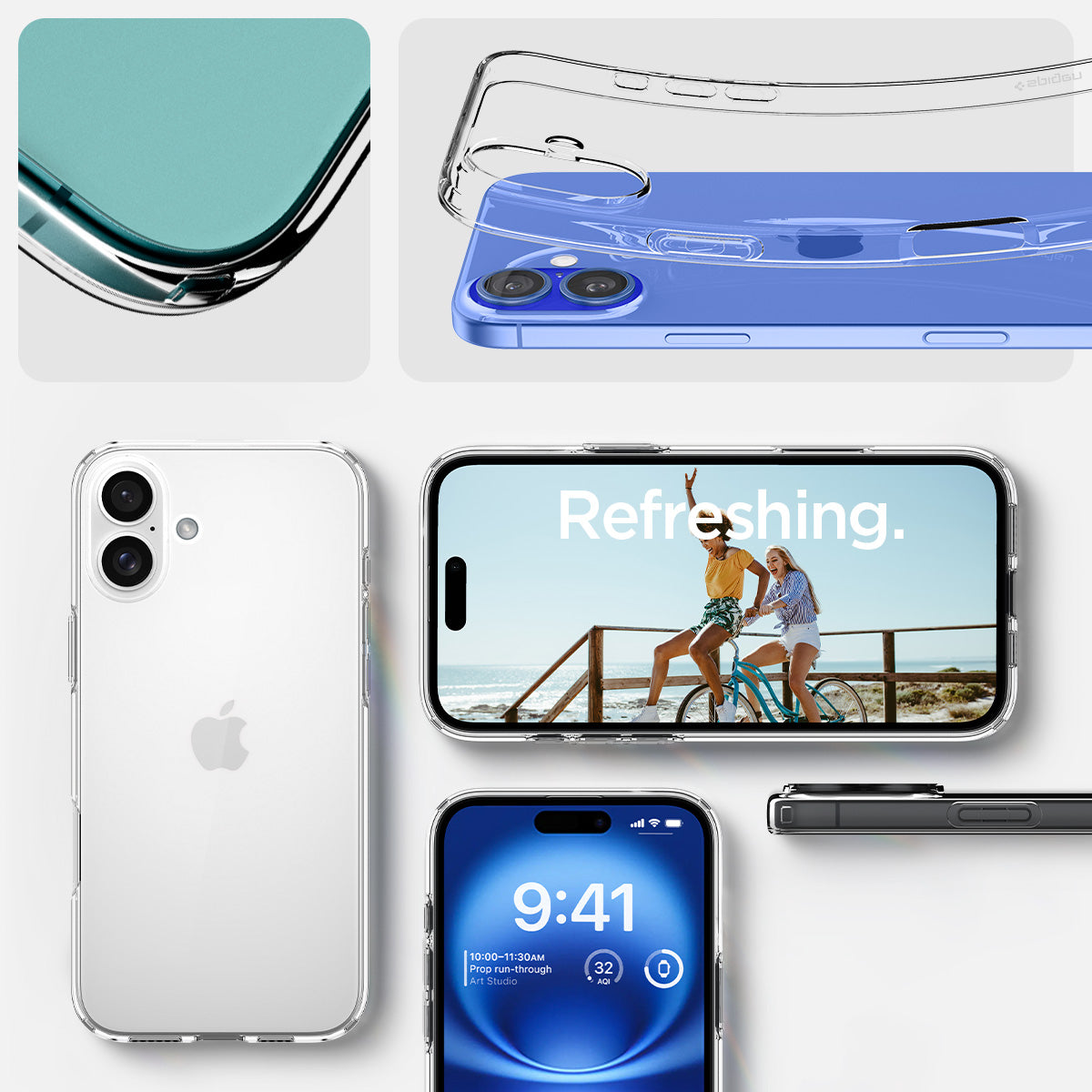 ACS08064 - iPhone 16 Plus Case Liquid Crystal in Crystal Clear showing refreshing and details.