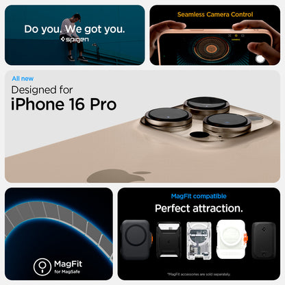 ACS09071 - iPhone 16 Pro Case Ultra Hybrid T (MagFit + Camera Control) in Frost Rose Titanium showing the seamless camera control, MagFit compatible, perfect attraction