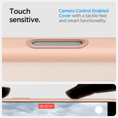 ACS09071 - iPhone 16 Pro Case Ultra Hybrid T (MagFit + Camera Control) in Frost Rose Titanium showing the touch sensitive, camera control enabled cover with a tactile feel and smart functionality