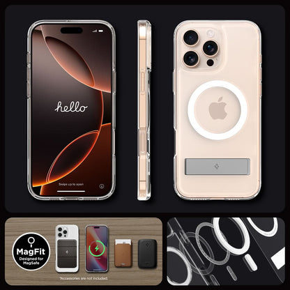 ACS08142 - iPhone 16 Pro Case Ultra Hybrid S (MagFit) in Crystal Clear showing front, side and back.