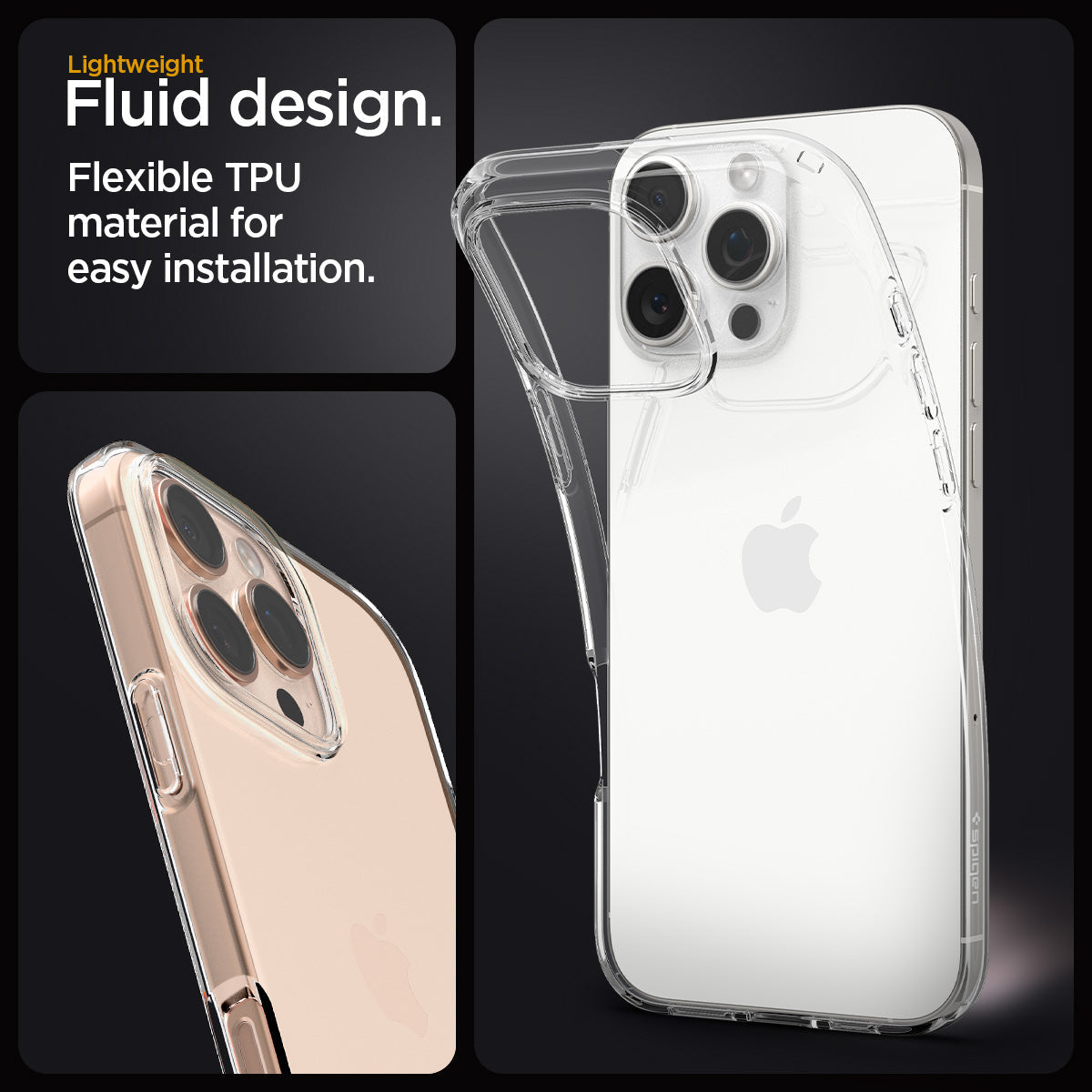 ACS07984 - iPhone 16 Pro Max Case Liquid Crystal in Crystal Clear lightweight fluid design. flexible TPU material for easy installation.