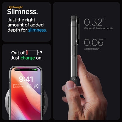 ACS07984 - iPhone 16 Pro Max Case Liquid Crystal in Crystal Clear lightweight slimness. Just the right amount of added depth for slimness. Out of battery? Just charge on.