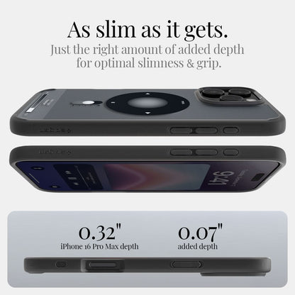ACS08383 - iPhone 16 Pro Max Case Ultra Hybrid Classic (MagFit) in Classic Black as alim as it gets. just the right amount of added depth for optimal slimness & grip. 0.32" iPhone 16 pr max depth. 0.07" added depth.