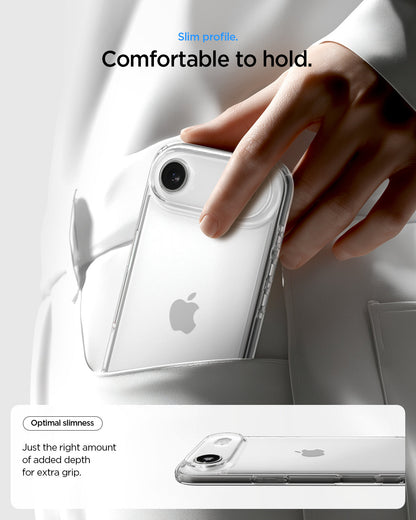 ACS10049 - iPhone 17 Air Ultra Hybrid in Crystal Clear showing slim profile. Comfortable to hold. Optimal slimness just the right amount of added depth for extra grip.