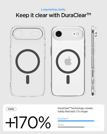 ACS10052 - iPhone 17 Air Ultra Hybrid (MagFit) in Clear Graphite showing long lasting clarity. keep it clear with duraclear.
