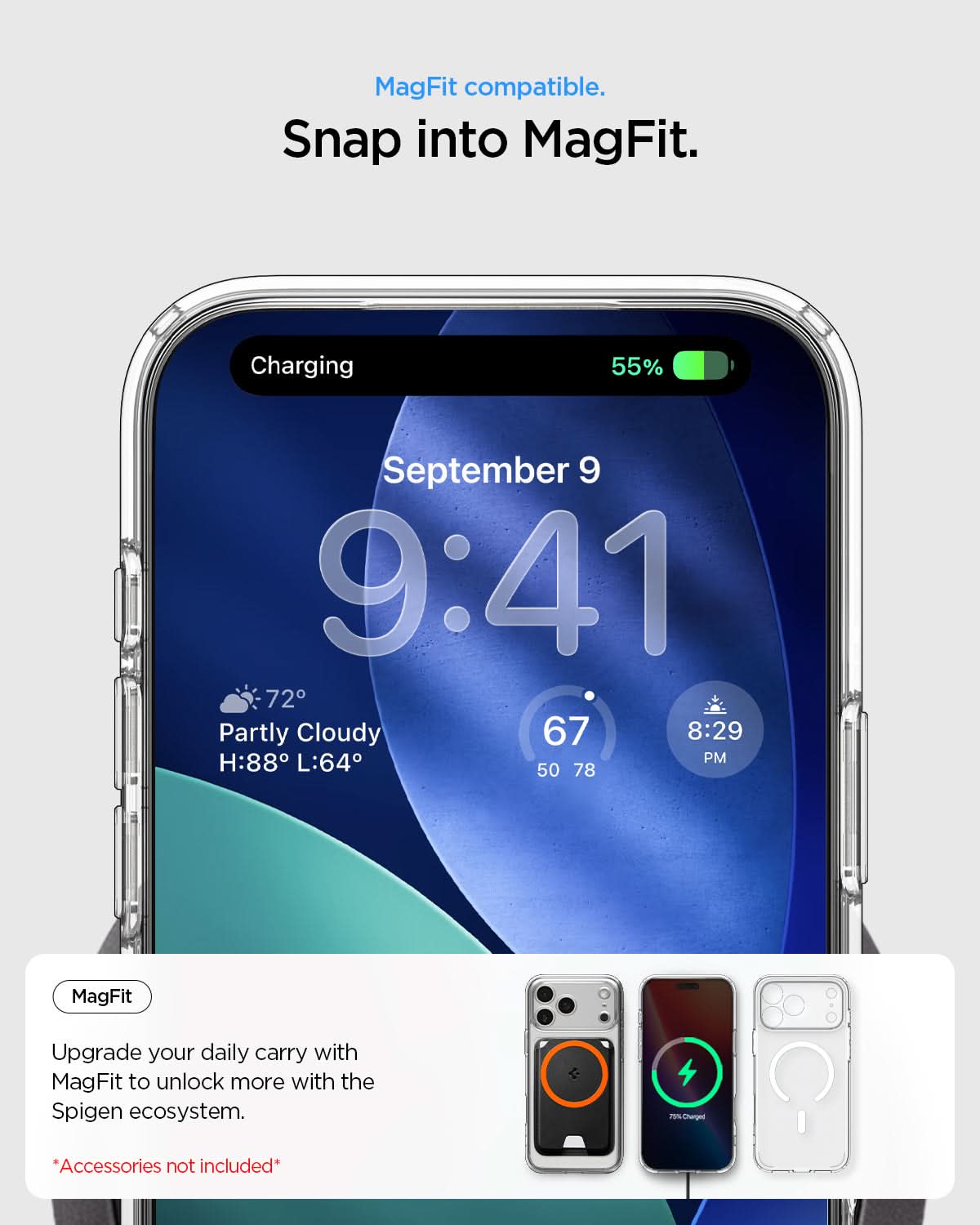 ACS10070 - iPhone 17 Pro Ultra Hybrid (MagFit) in Frost White showing magfit compatible. snap into magfit. upgrade your daily carry with magfit to unlock more with the spigen ecosystem.